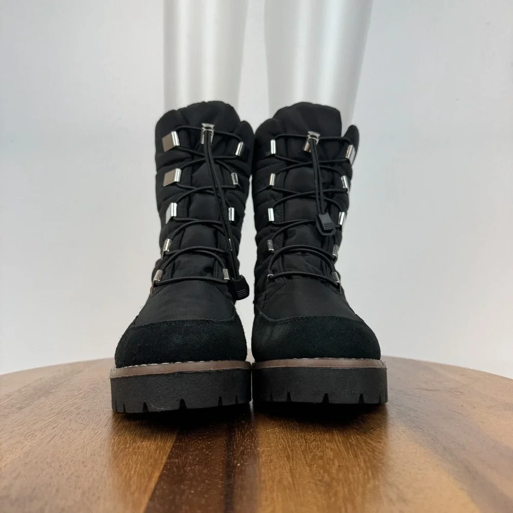 Womens Blondo Daylor Black Quilted Nylon Waterproof Casual Heeled Boots Size 9 M